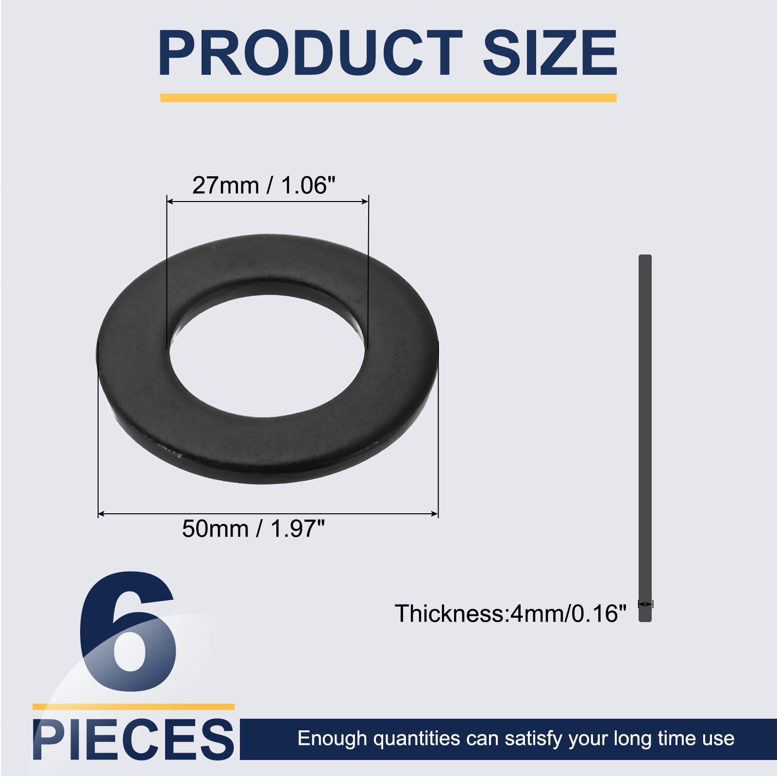 6 Pcs Flat Washer for Screws, Stainless Steel Washers 27mm ID x 50mm OD x 4mm Thick for Bolts, Factories Repair, Kitchens, Shops, Black