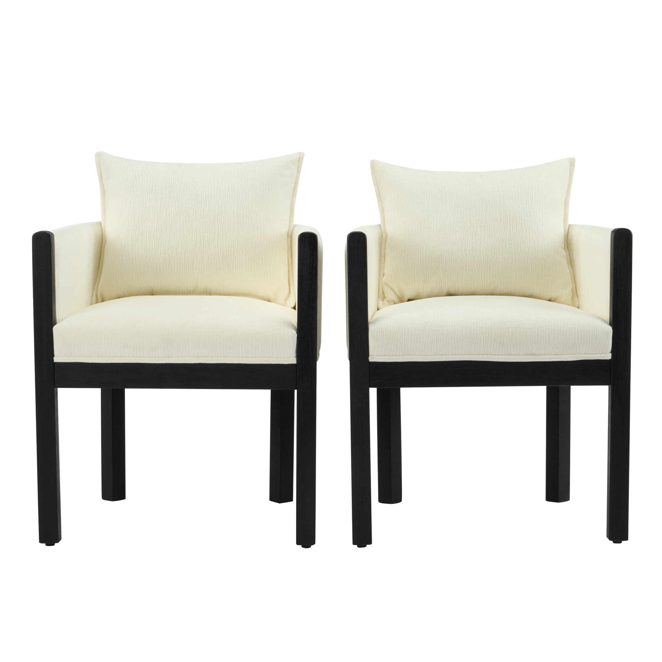Christopher Knight Home Linen Upholstered Dining Chair, Accent Armchair with Solid Wood Frame, Black+White, Set of 2