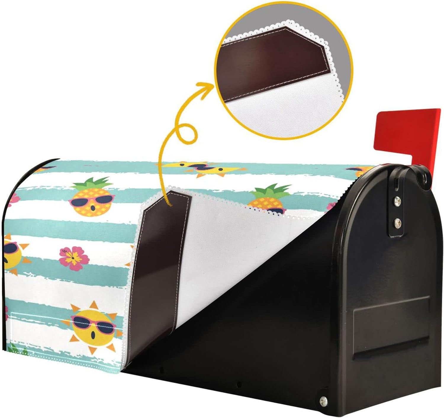 Cute Sun Pineapples Mailbox Cover Summer Hibiscus Flowers Mailbox Covers Magnetic Large Oversized 21"X25.5" Mailbox Wraps Post Letter Box Cover Garden Decorations