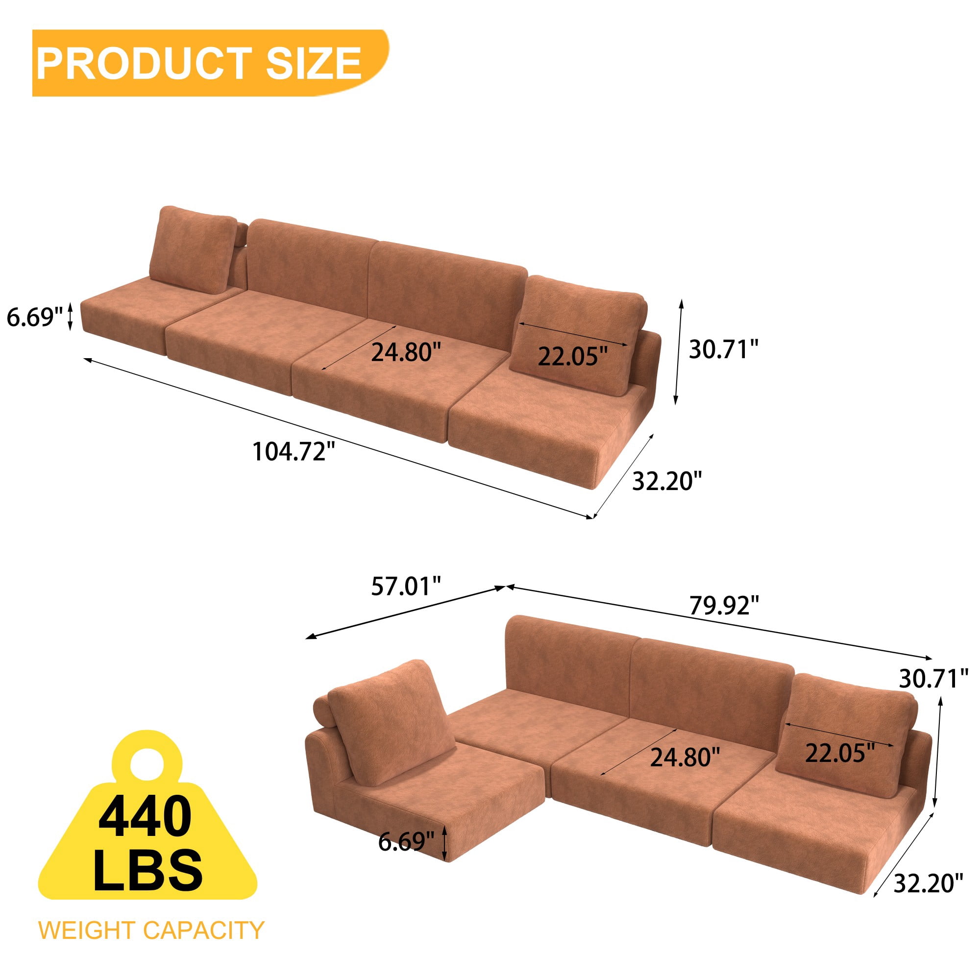 Convertible Folding Sofa Bed,Multi-Functional Sleeper Couch,Modern Floor Sleeper Sofa for Living Room,Bedroom,Orange