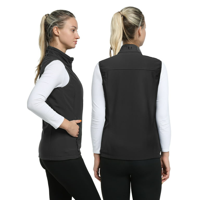 33,000ft Women's Running Vest Fleece Lined Zip Up Windproof Lightweight  Softshell Vests Outerwear for Golf Hiking Sports Black Large 