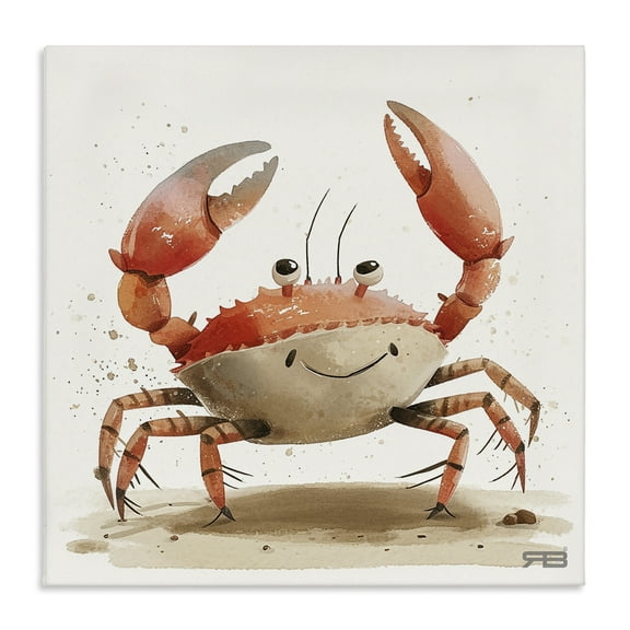 Stupell Industries Happy Beach Crab Animals Painting Wrapped Canvas Art Print Wall Art, 17 x 17