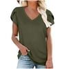 Summer Tunic Dressy for Women Trendy 2022 Tops Petal Sleeve Shirts V Neck Casual Loose Tshirt Tee Solid Basic Blouses