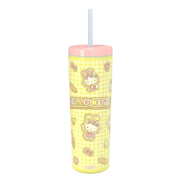 Zak Designs 22.5oz Hello Kitty Double Wall Durable Plastic Bravo Tumbler with Straw