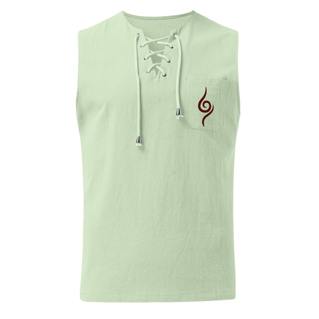 Tank Top for Men, Men Summer Drawstring Pocket Solid Color Printed Sleeveless Tank Top Casual Shirt