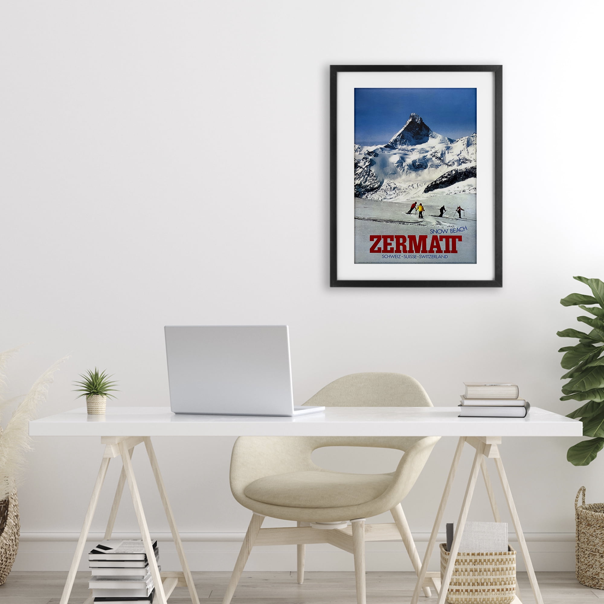 Stupell Industries Zermatt Snow Beach Black Framed Print Under Glass, design by Vintage Posters