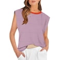 thumbnail image 2 of T-shirts d'Été pour Femmes Manches Courtes Mode Rayé Col Rond Débardeurs Décontractés Coupe Ample T-shirts (m, Rose), 2 of 3