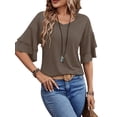 thumbnail image 3 of UVN Blouses for Women V Neck Half Bell Sleeve Shirts Summer Ladies Casual Flowy Tunic Tops, 3 of 9
