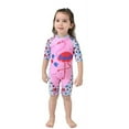 thumbnail image 6 of Little Girl Pink Flamingo One-Piece Rash Guard Swimsuit with Sun Hat, 6 of 17