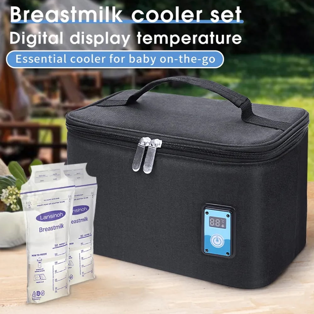 Breastmilk Cooler Bag with Ice Pack Fits 6 Baby Bottles, Baby Bottle Bag with Temperature Display for Nursing Mom Daycare, Black