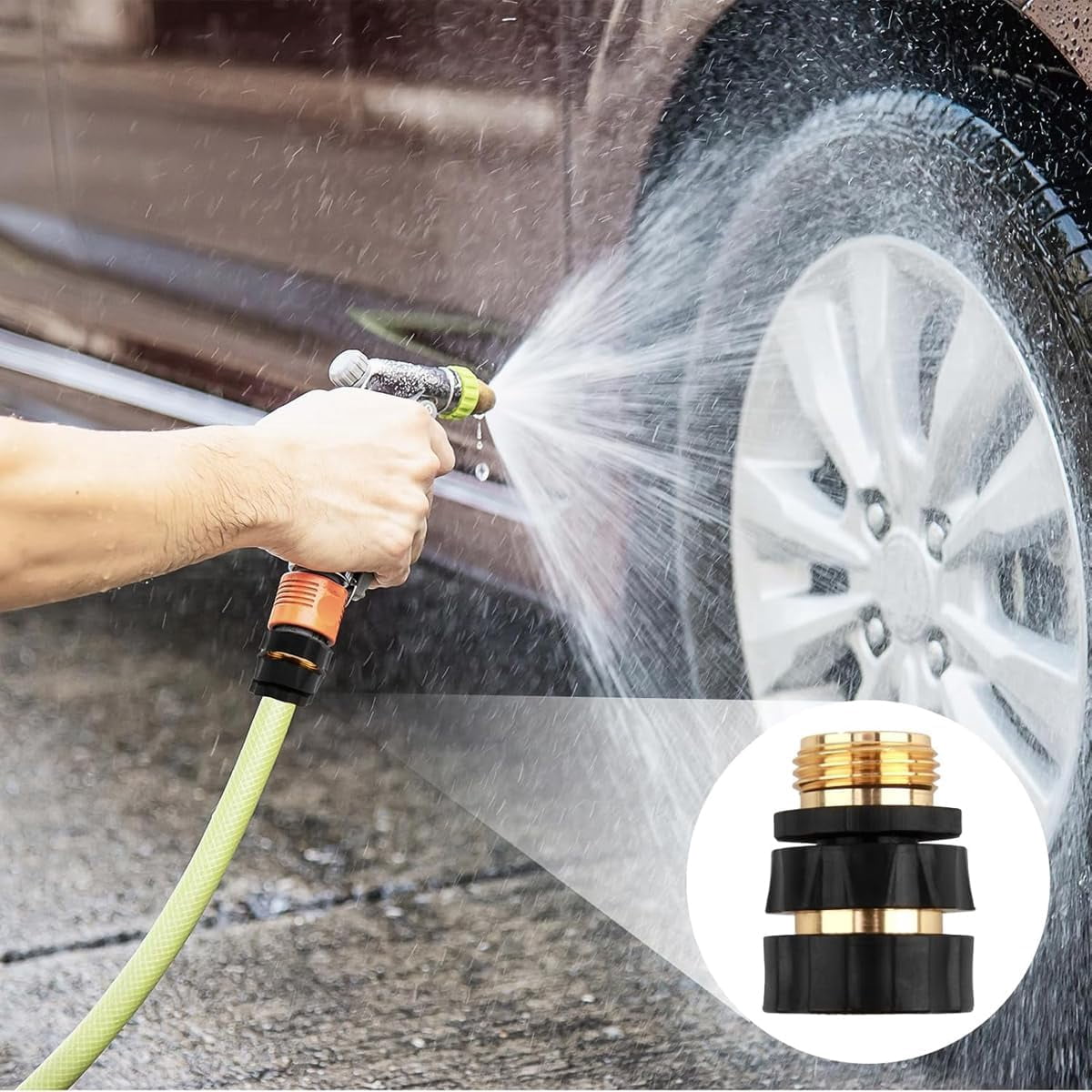 3/4 Inch Garden Hose Quick Connect Kit, Male Female Hose Connector Adapter, Heavy Duty Leakproof Garden Pipe Fittings for Outdoor Irrigation