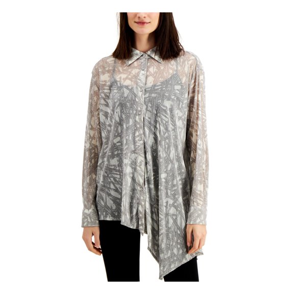 Alfani Womens Oversized Asymmetric Blouse Gray M