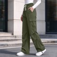 thumbnail image 6 of Kvture Women's Cargo Pants Casual Straight Wide Leg Work Pants Elastic Waisted Lightweight Loose Hiking Pant with Pockets, 6 of 8