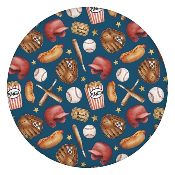Blue Baseball Stadium Pattern Round Fitted Tablecloth with Elastic Edge,Dining Table Cover Waterproof,Outdoor Round Tablecloth for Camping,Dining,Indoor and Outdoor