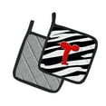thumbnail image 2 of Letter T Initial Monogram - Zebra Red Pair of Pot Holders, 2 of 2