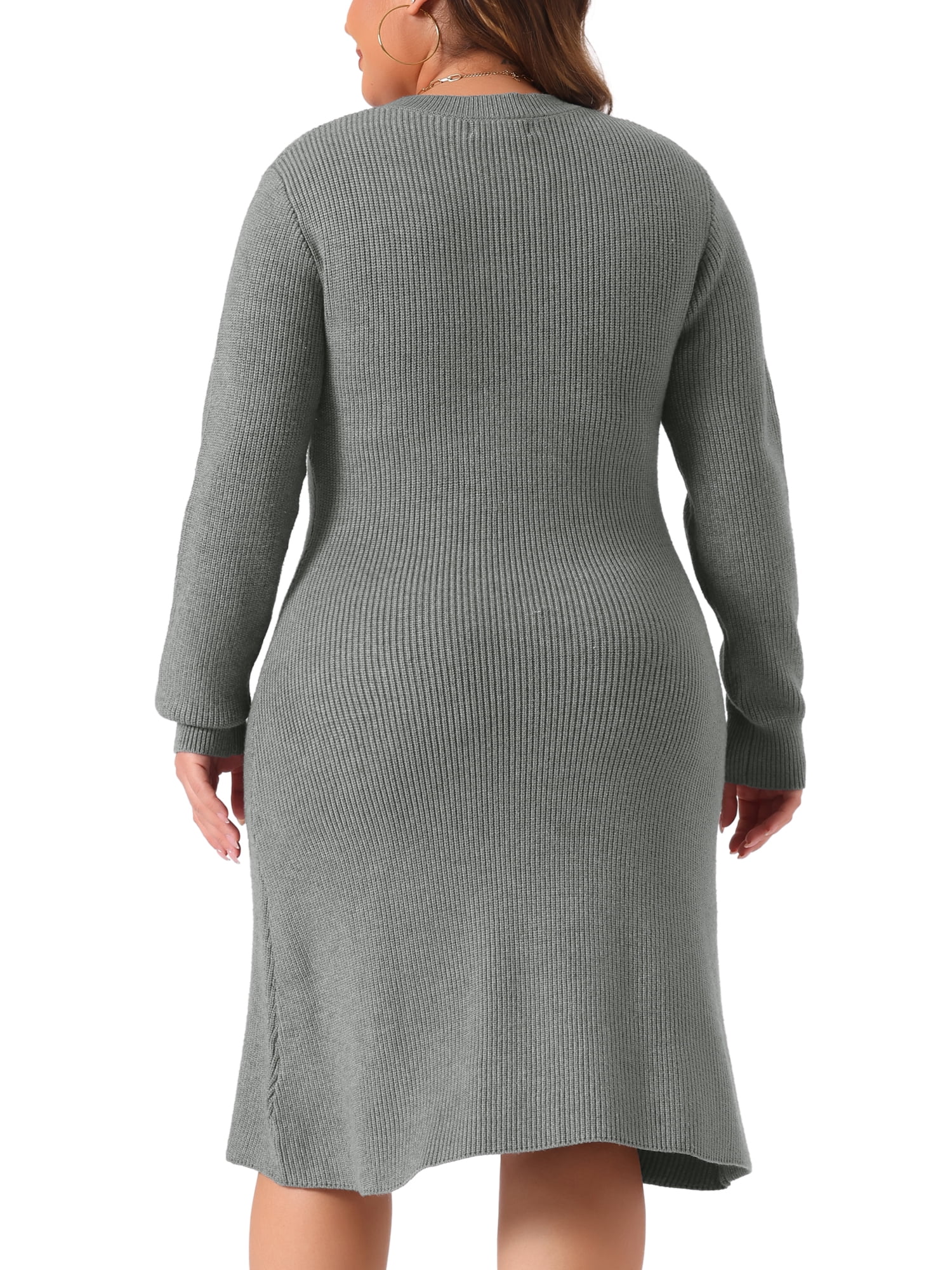DARING DIVA Plus Size Sweater Fall Crew Neck Long Sleeve Dress 2X Gray