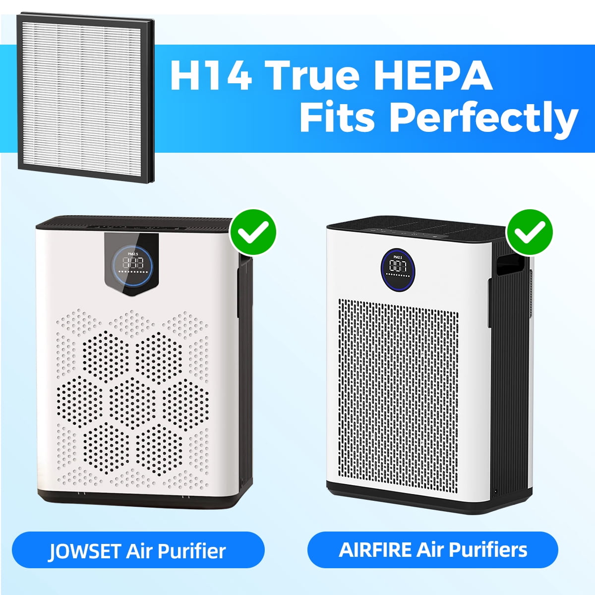 H14 HEPA Filter 2 Pack,Compatible with AIRFIRE H14 HEPA Air Purifiers&JOWSET HEPA 14 Air Purifier.Model AP303/AP304,Removes 99.997% Smoke, Allergens, Odors.