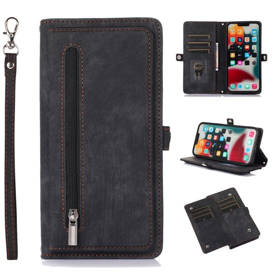 for Samsung Galaxy S20 Plus Wallet Case for Women Men, Flip Leather Shockproof Magnetic Zipper Pocket Wallet Purse Case w/Stand Card Slot Holder Wrist Strap for Samsung Galaxy S20 ,Black