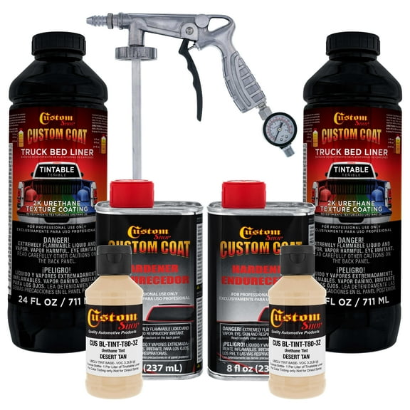 Custom Coat 33446 Desert Tan T80 Urethane Spray-On Truck Bed Liner, 2 Quart Kit with Spray Gun