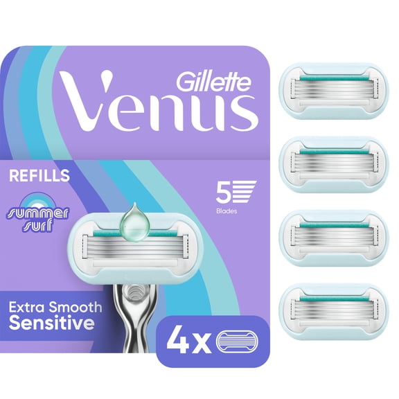 Venus Summer Surf Extra Smooth Sensitive Blade Refills, 4 Count