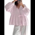 thumbnail image 3 of Tops para Mujer, Informales, con Lazo Frontal, Estilo Babydoll, de Otoño, de Larga, con Cuello en V, Ropa Peplum Rosa M, 3 of 8