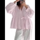 thumbnail image 3 of Tops para Mujer, Informales, con Lazo Frontal, Estilo Babydoll, de Otoño, de Larga, con Cuello en V, Ropa Peplum Rosa XL, 3 of 8
