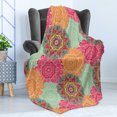 thumbnail image 4 of Mandala Soft Flannel Fleece Throw Blanket, Antique Mandala Patterns Circles in Vintage Colors Native Tribal Ornamental, Cozy Plush for Indoor and Outdoor Use, 70" x 90", Fuchsia Orange, by Ambesonne, 4 of 5