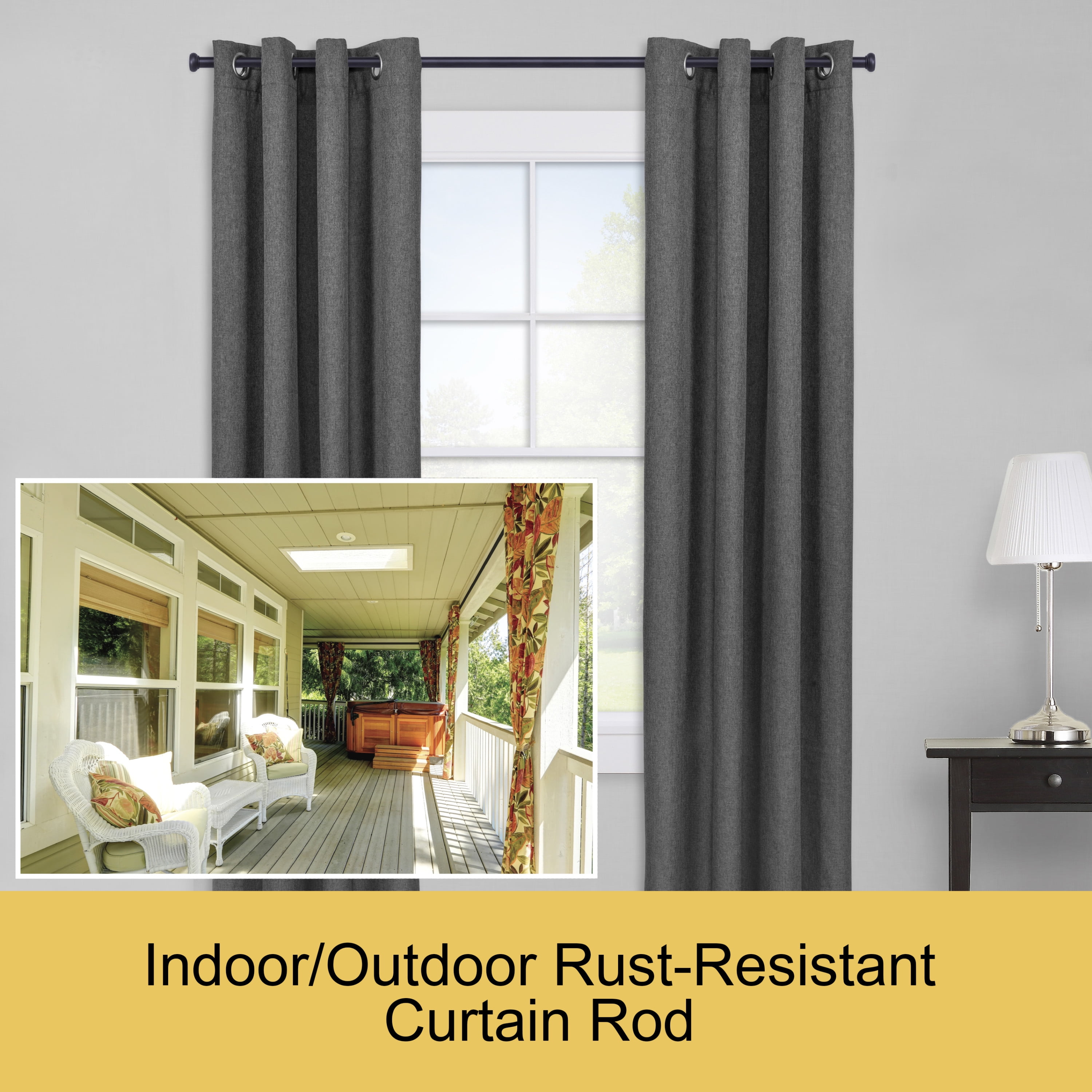 Kenney Weaver 1" Rust-Resistant Single Curtain Rod, 37-72", Black
