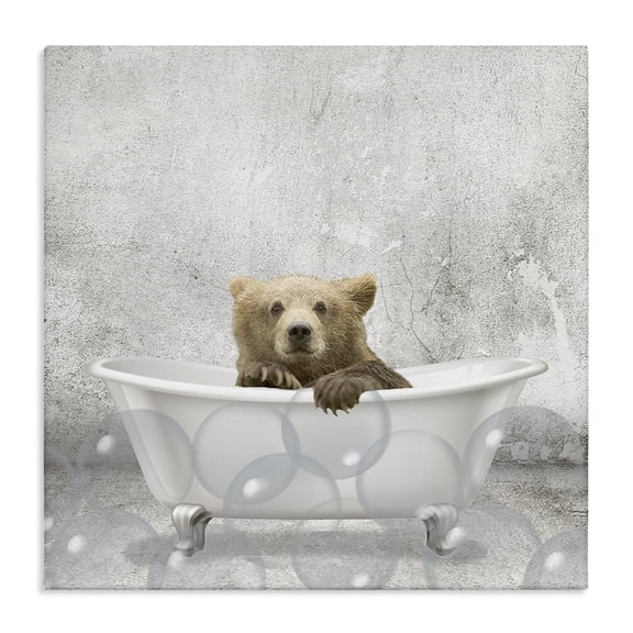 Stupell Industries Rustic Lodge Baby Bear Bath Time Canvas Art, 17 x 17, by Kim Allen