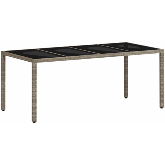 Outdoor Dining Table with Glass Top, 74.8x35.4x29.5 Inch Poly Rattan Patio Table for Garden Backyard