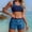 Blue, variant on Women's Two Piece Tankini Swimsuit Plain Solid Color Backless Split Wave Bikini