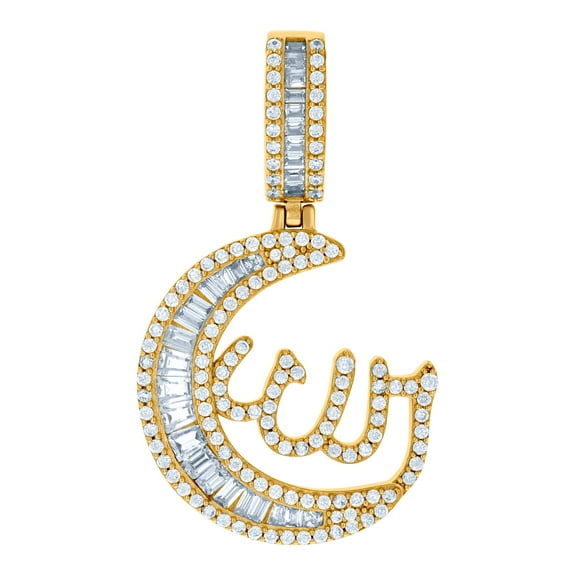 925 Sterling Silver Yellow-tone Mens Cubic Zirconia Half Celestial Moon Allah Symbol Religious Charm Pendant 35.9x20.7mm