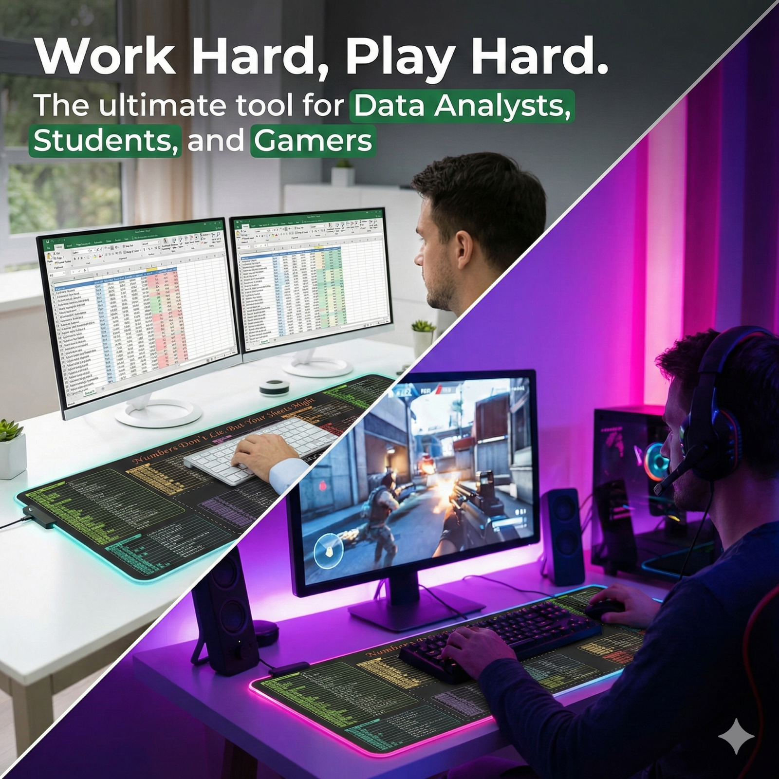 Memzuoix LED RGB Gaming Mouse Pad with Excel & Office Shortcuts photo 8