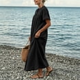 thumbnail image 7 of ClodeEU Women's Crew Neck Short Sleeve Maxi Dress with Pockets,Casual Loose Summer Vacation Dress Black,Women's Plus XL, 7 of 7