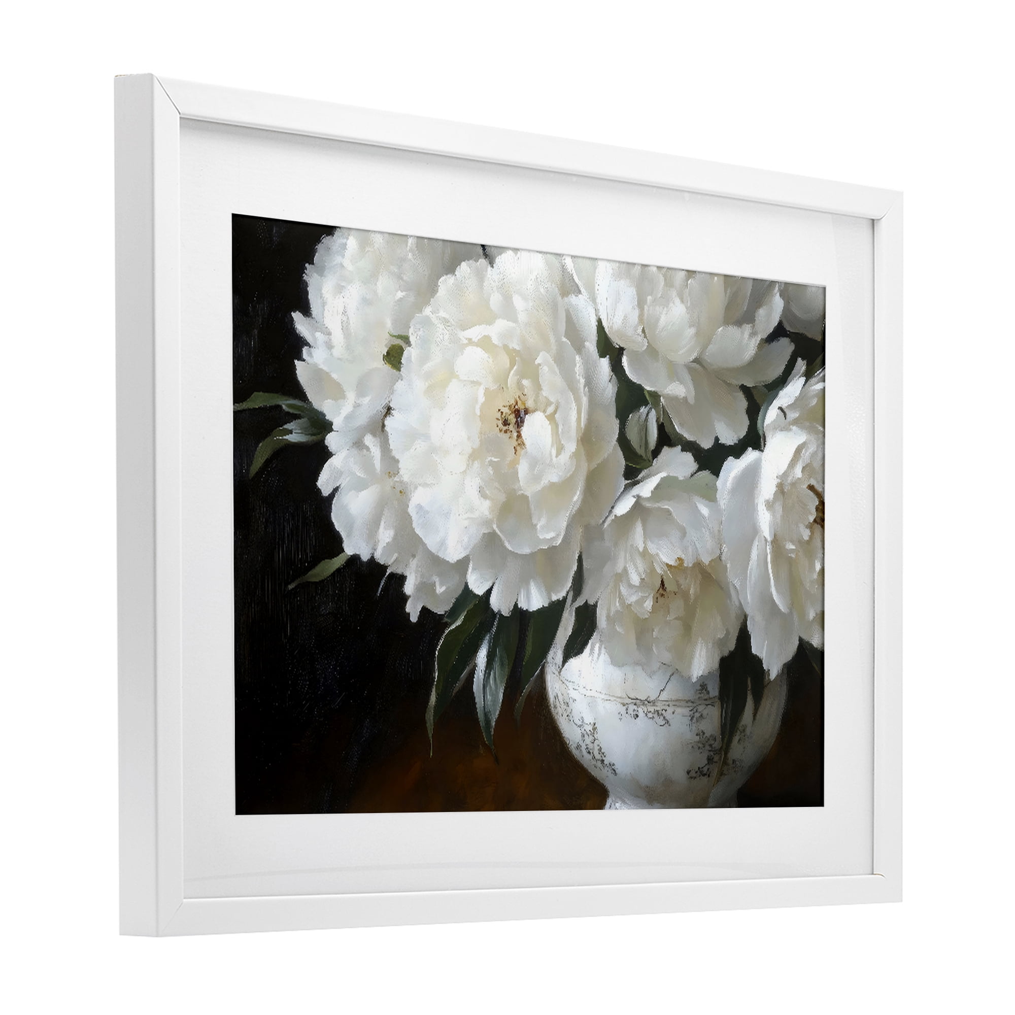 Stupell Industries White Flowers in Vintage Vase White Framed Print Under Glass, design by Petal Prints Design