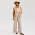 thumbnail image 5 of Nestiefly Linen Pants Women Wide Leg Palazzo Pants Flowy Elastic Waist Summer Beach Casual Trousers with Pockets Beige 2XL, 5 of 5