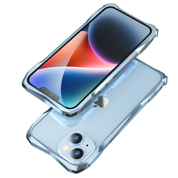 ELEHOLD Metal Frame for iPhone 14 Aluminum Bumpers with Carbon Fiber Back Patch Lens Protector Shockproof Scratch Resistant Frame Protection for iPhone 14 6.1",Blue