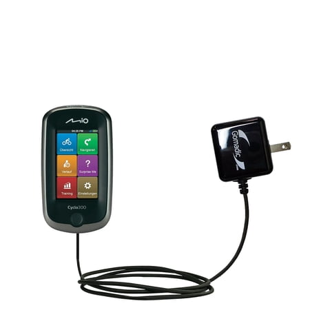 Gomadic Intelligent Compact AC Home Wall Charger suitable for the Mio Cyclo 300 - High output power with a convenient, foldable plug design - Uses Tip