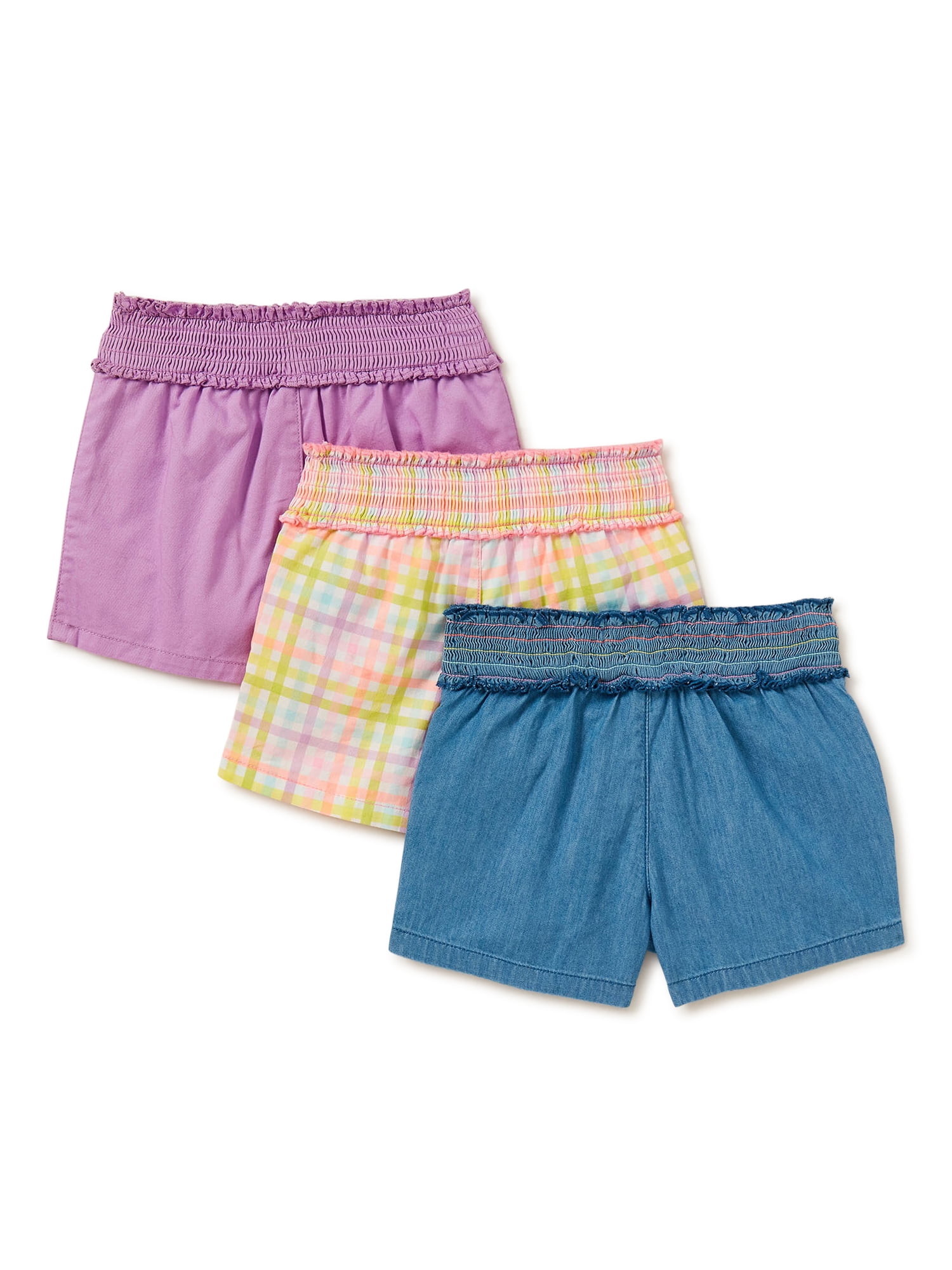 Garanimals Baby Girls & Toddler Girls Ruched Waist Shorts, 3-Pack, Sizes  12M-5T