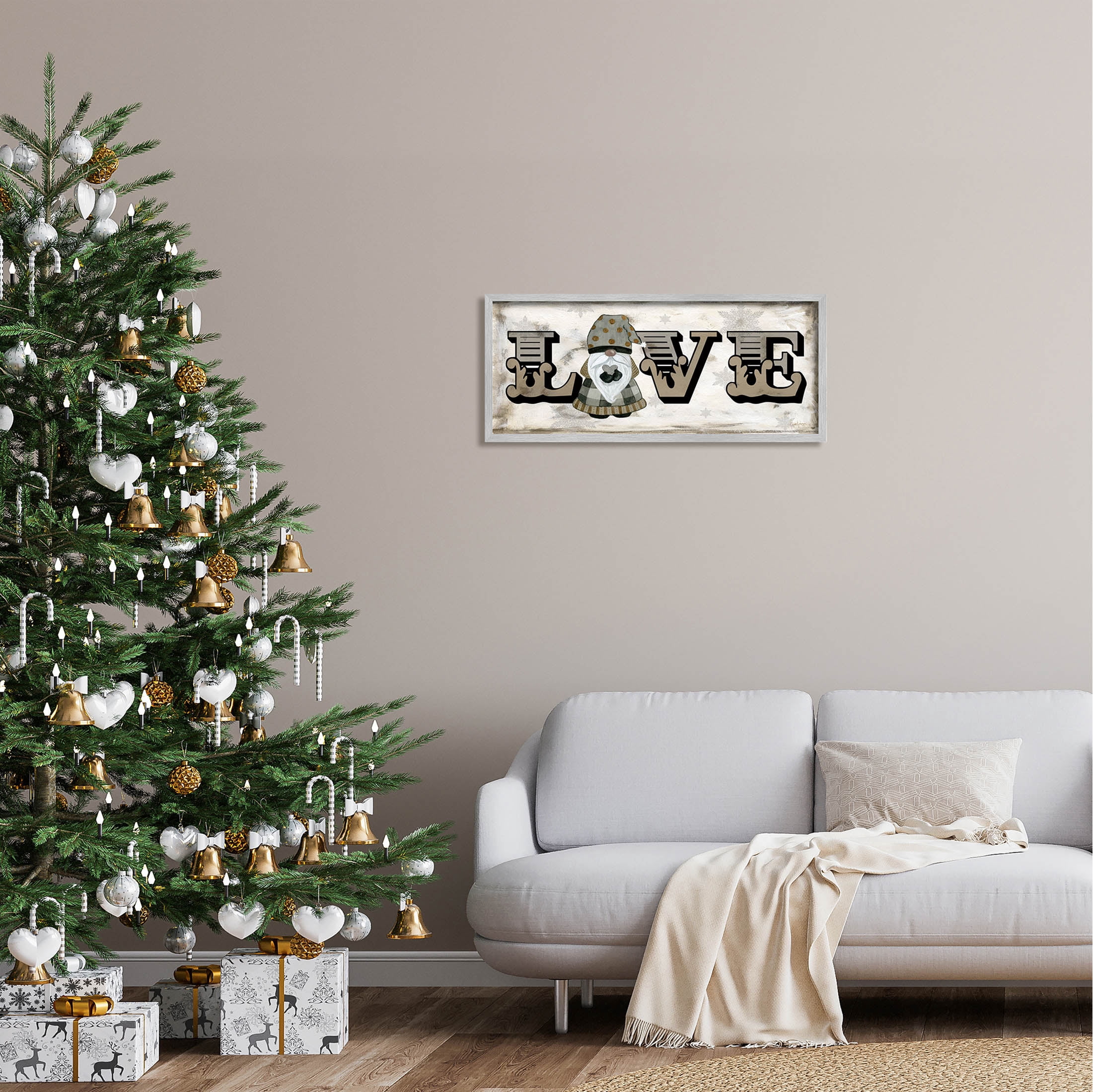 Stupell Industries Holiday Patterned Love Gnome Graphic Art Gray Framed Art Print Wall Art, Design by Livi Finn
