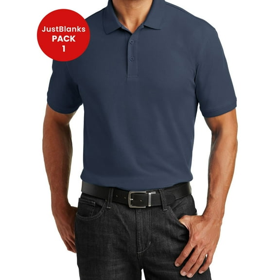 JustBlanks Core Classic Pique Polo Flat Knit Collar Cuffs 3 Button Placket