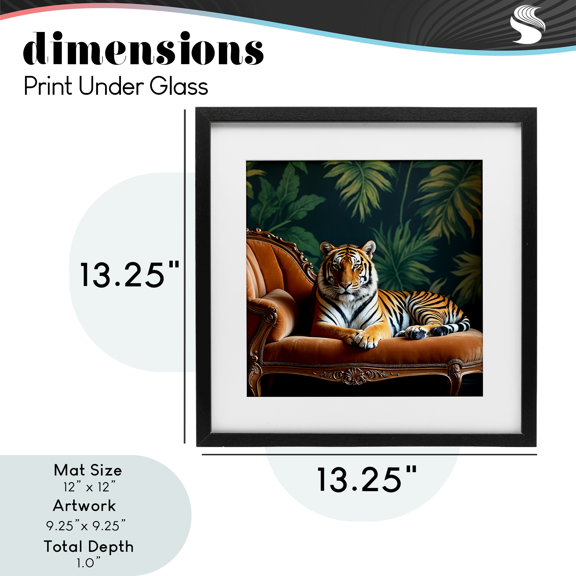 Tiger Lounging on Chaise Black Framed Print Under Glass, design by Lettered and Lined
