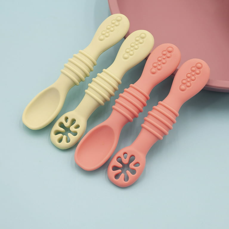 Wharick 1Set Baby Spoon Food Grade Non-deformable Silicone Toddler