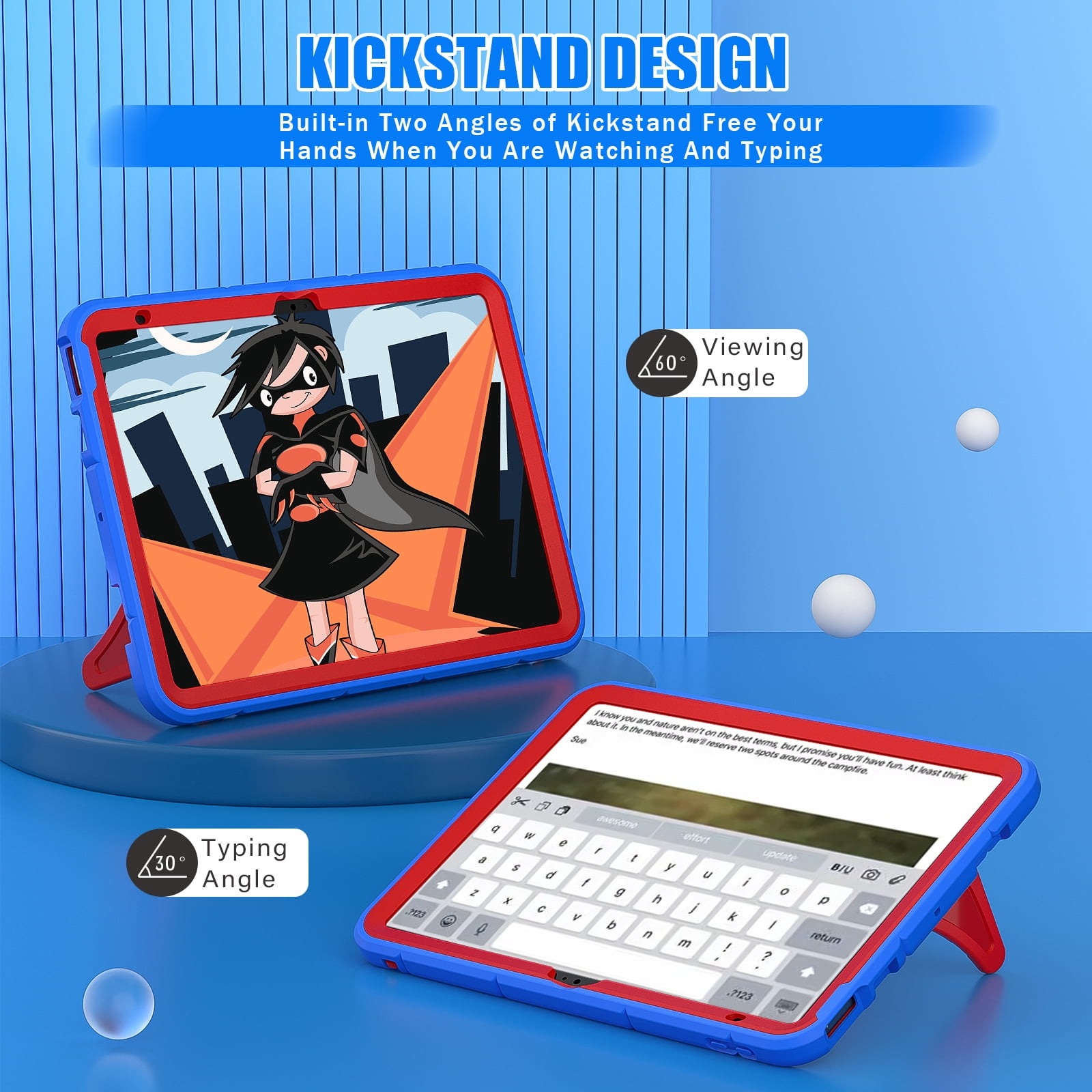 Kids Cases for iPad 10th Generation 2022,TECH CIRCLE Heavy Duty Shockproof Rugged Full Body Protective Sturdy Kickstands iPad 10.9 inch case with Pencil Holder for Kids Children Boys,Blue+Red