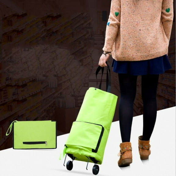 COSMOBETTY Collapsible Shopping Cart on Wheels Foldable 1Pcs Green Oxford Cloth Metal Rectangular