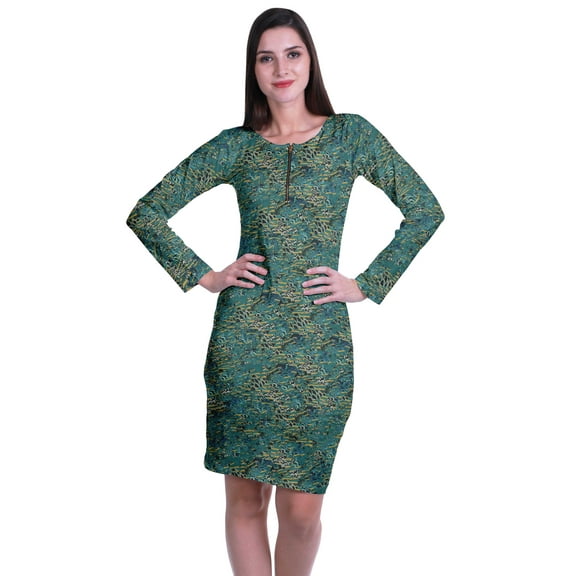 Moomaya Womens Full Sleeve Printed Midi Length Printed Bodycon Dress