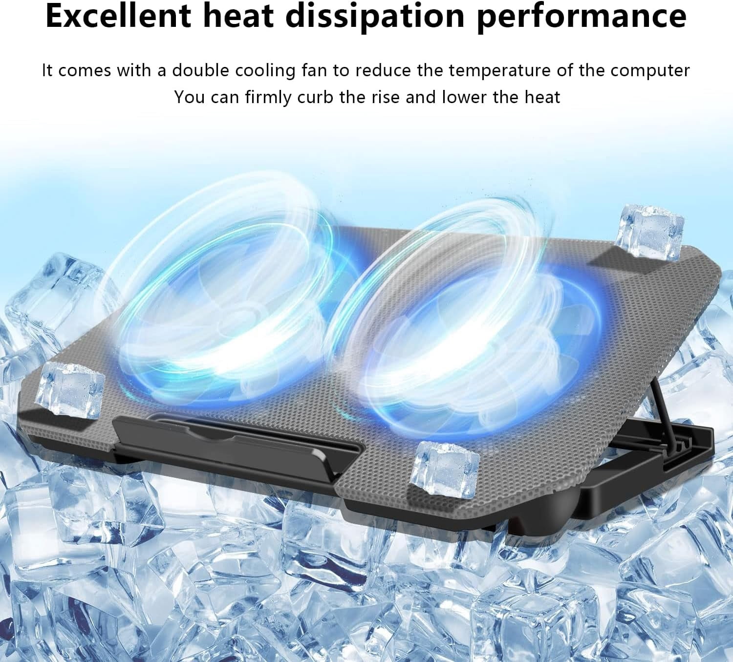 Laptop Cooling Pad, Cooler Pad Chill Mat 2 Quiet Fans LED Lights and 2 USB Ports 5 Height & with Adjustable Speed Mounts Metal Mesh Design, for 9"-17" Laptops（Silver）