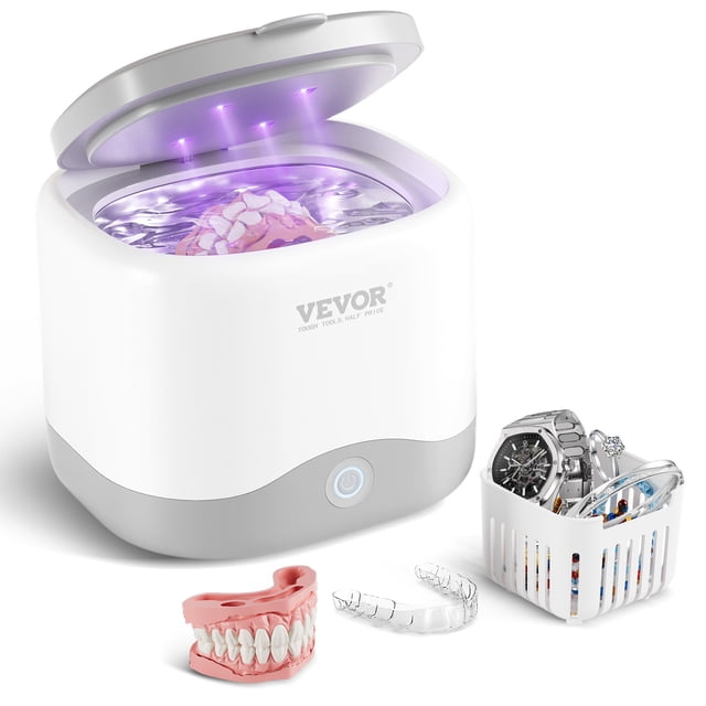 Limpiador ultrasónico VEVOR para dentaduras postizas, máquina limpiadora de retenedores de 200 ml con luz ultravioleta, máquina de limpieza de 30 W para retenedores, alineadores
