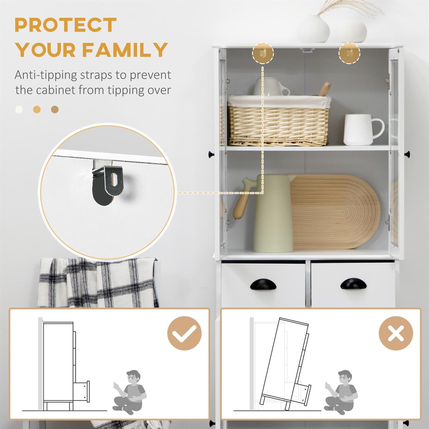 Demi Bonn 61" Tall Kitchen Pantry Cabinet with Shelves, Storage Cabinet for Kitchen Organizing, Space Saving Design, White