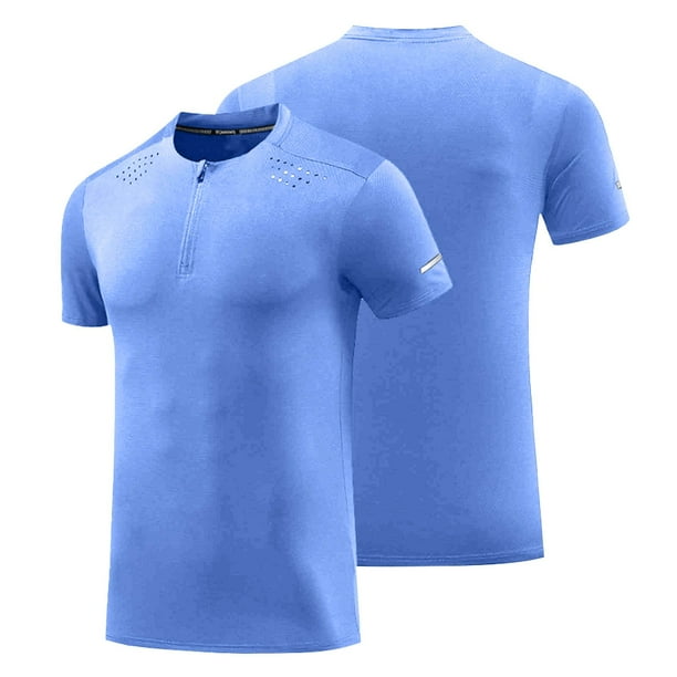 pstuiky Camisas de manga corta para hombre, Camiseta deportiva de manga corta con cuello redondo, transpirable, con cremallera y secado rápido para hombre camisas casuales para hombre xl